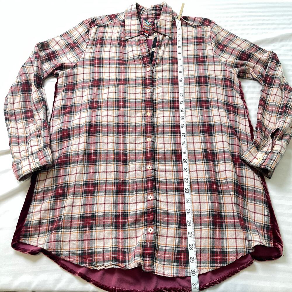 Johnny Was 3J Workshop Lorie Boho Plaid Button Down Embroidered Velvet Back Sz M - Picture 16 of 16